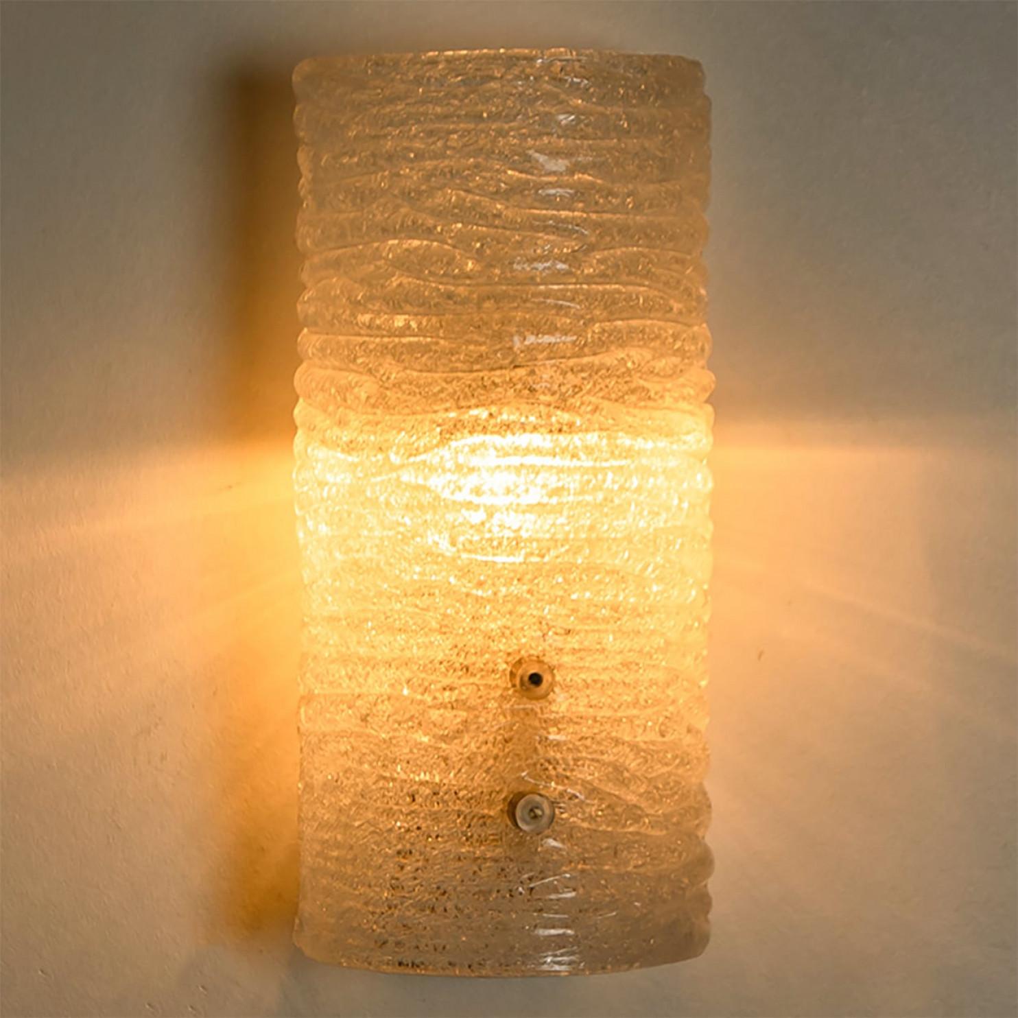 Several Ribbled Frosted Glass Brass Wall Lights Kalmar, Austria, 1970s For Sale 1