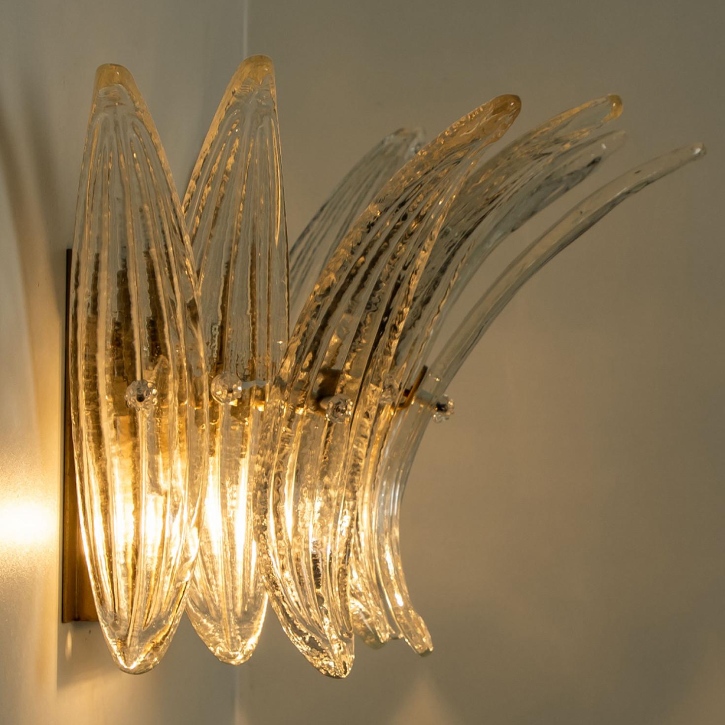 Several Small Palmette Gold Brass Structured Wall Lights, 1960s, Kalmar 3