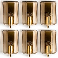 Several Smoked Glass Wall Lights Sconces by Glashütte Limburg, Germany, 1960