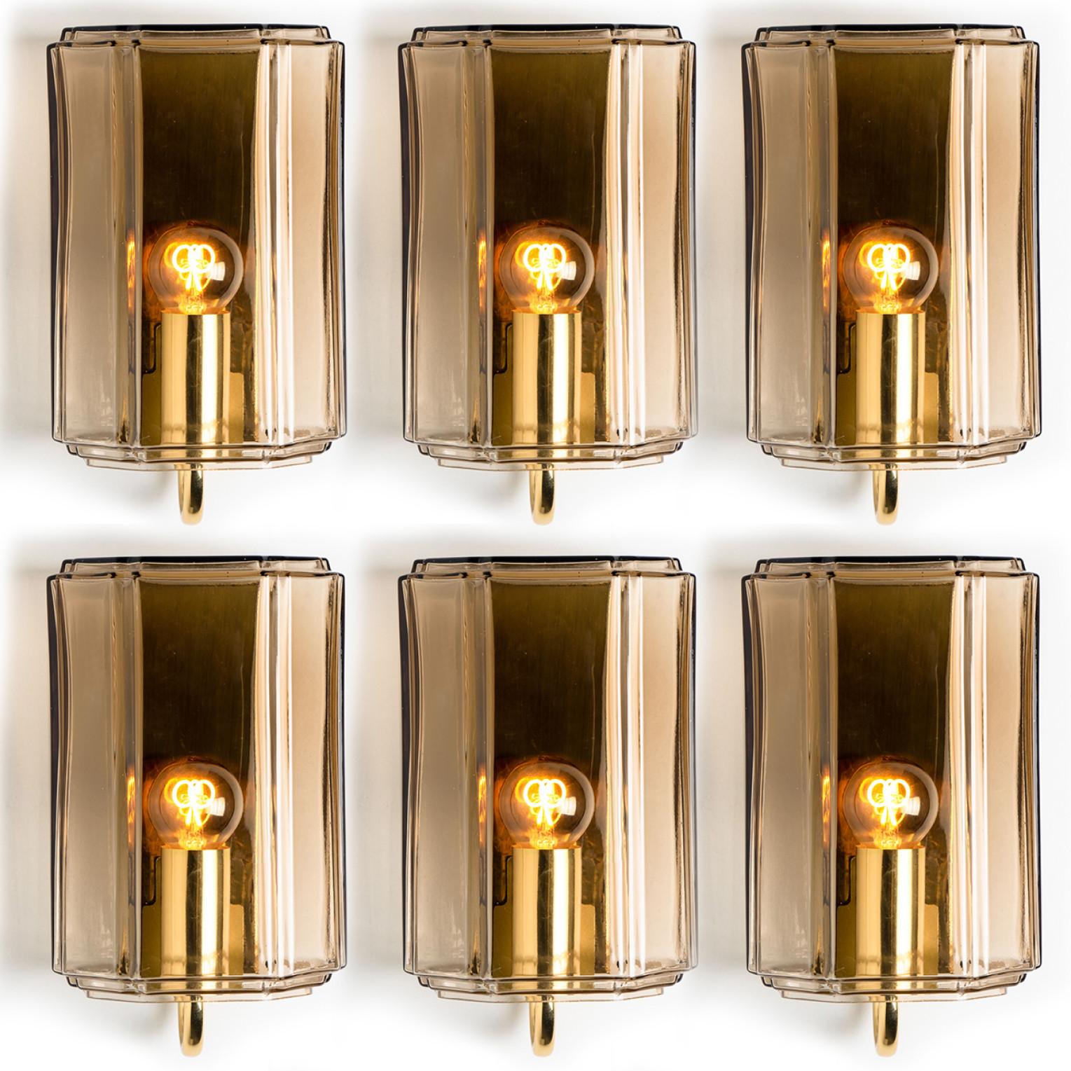 Other Several Smoked Glass Wall Lights Sconces by Glashütte Limburg, Germany, 1960 For Sale