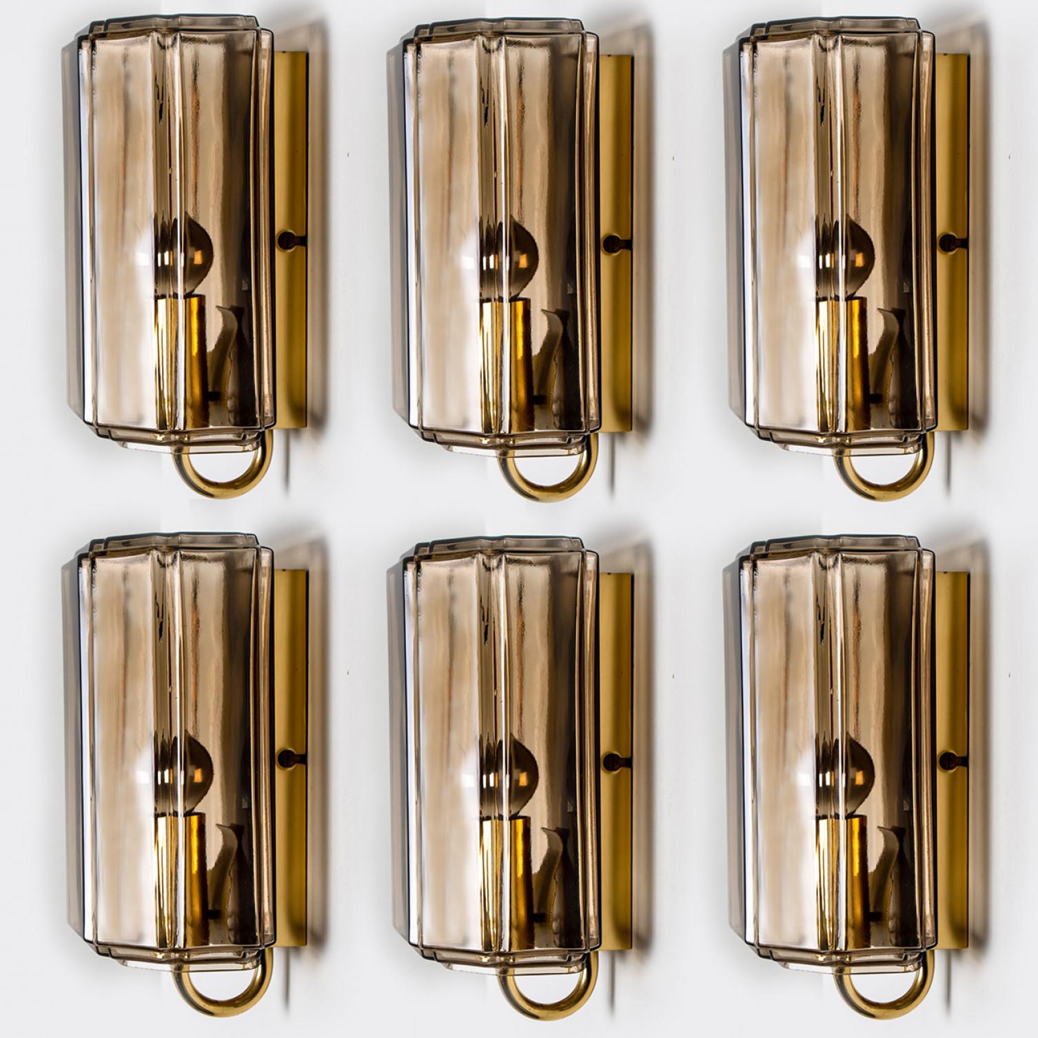 Other Several Smoked Glass Wall Lights Sconces by Glashütte Limburg, Germany, 1960 For Sale