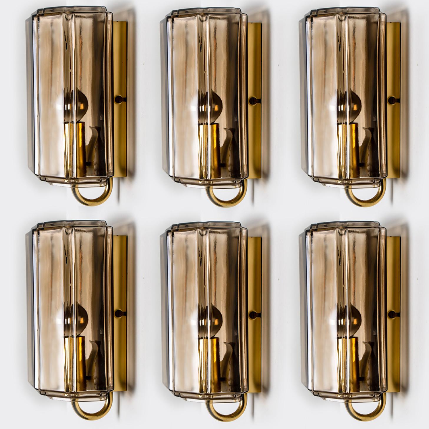 Several Smoked Glass Wall Lights Sconces by Glashütte Limburg, Germany, 1960 In Good Condition For Sale In Rijssen, NL