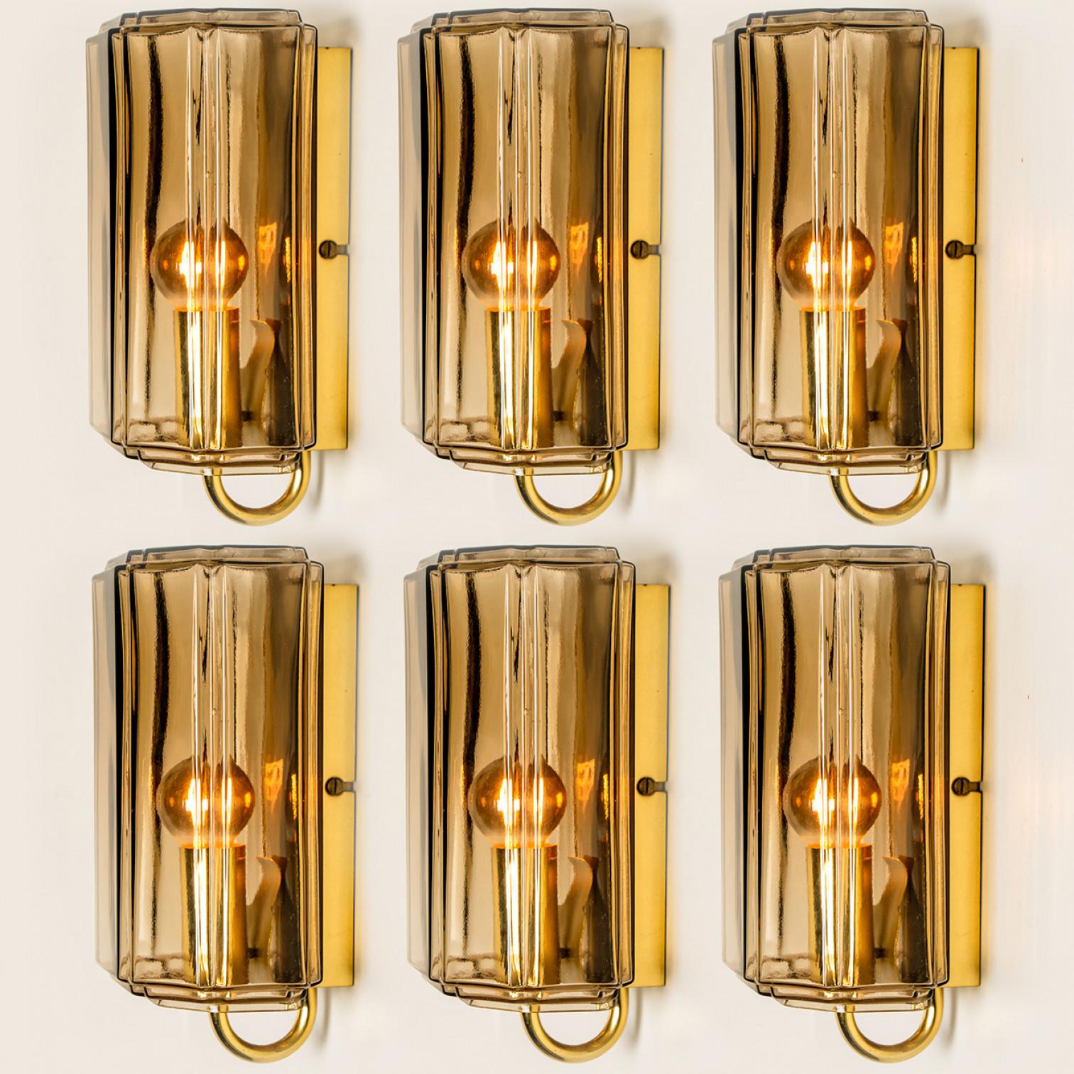 Several Smoked Glass Wall Lights Sconces by Glashütte Limburg, Germany, 1960 For Sale 1