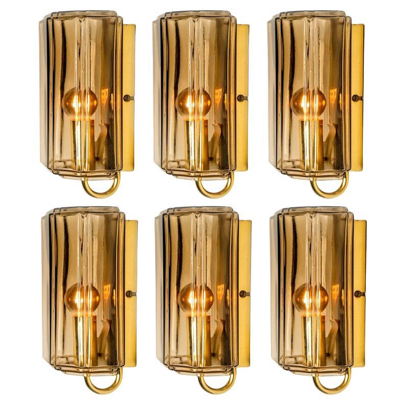 Several Smoked Glass Wall Lights Sconces by Glashütte Limburg, Germany, 1960