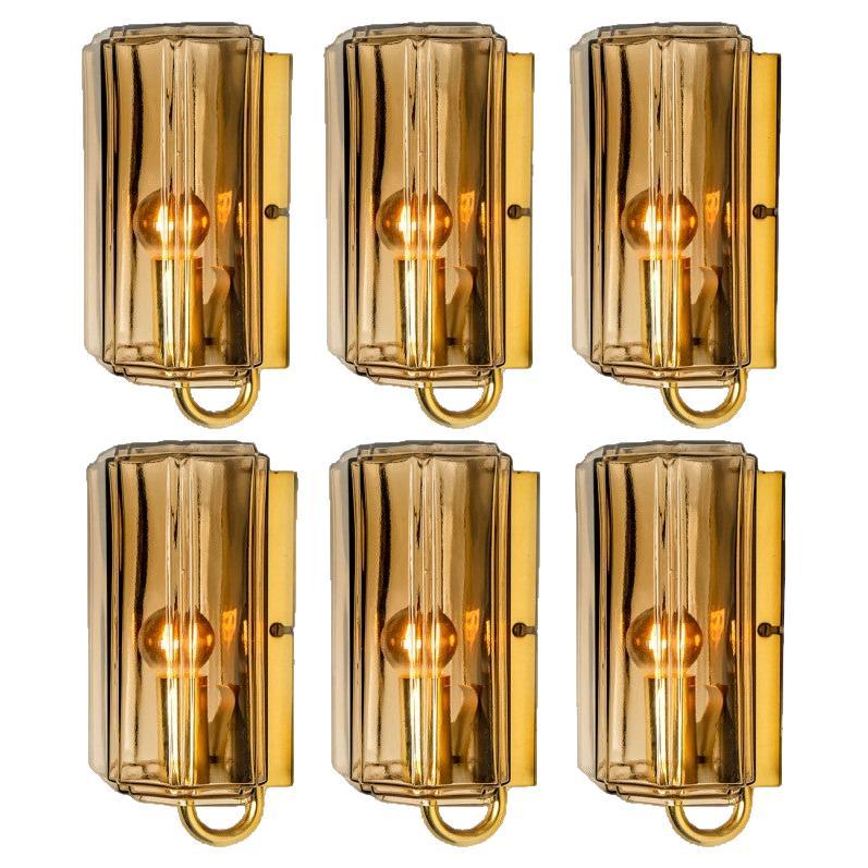 Several Smoked Glass Wall Lights Sconces by Glashütte Limburg, Germany, 1960 For Sale