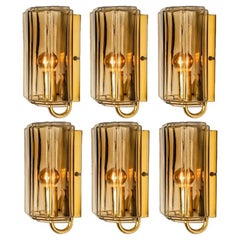 Several Smoked Glass Wall Lights Sconces by Glashütte Limburg, Germany, 1960