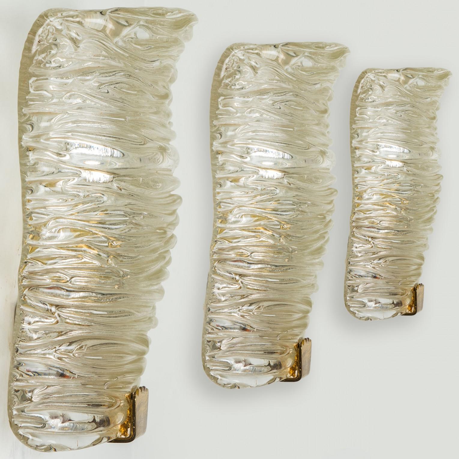 Several Solid Glass and Brass Wall Lights by J.T. Kalmar, 1960 For Sale 2