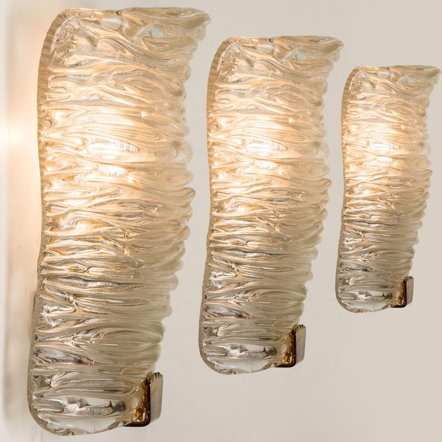 Several Solid Glass and Brass Wall Lights by J.T. Kalmar, 1960 For Sale 4
