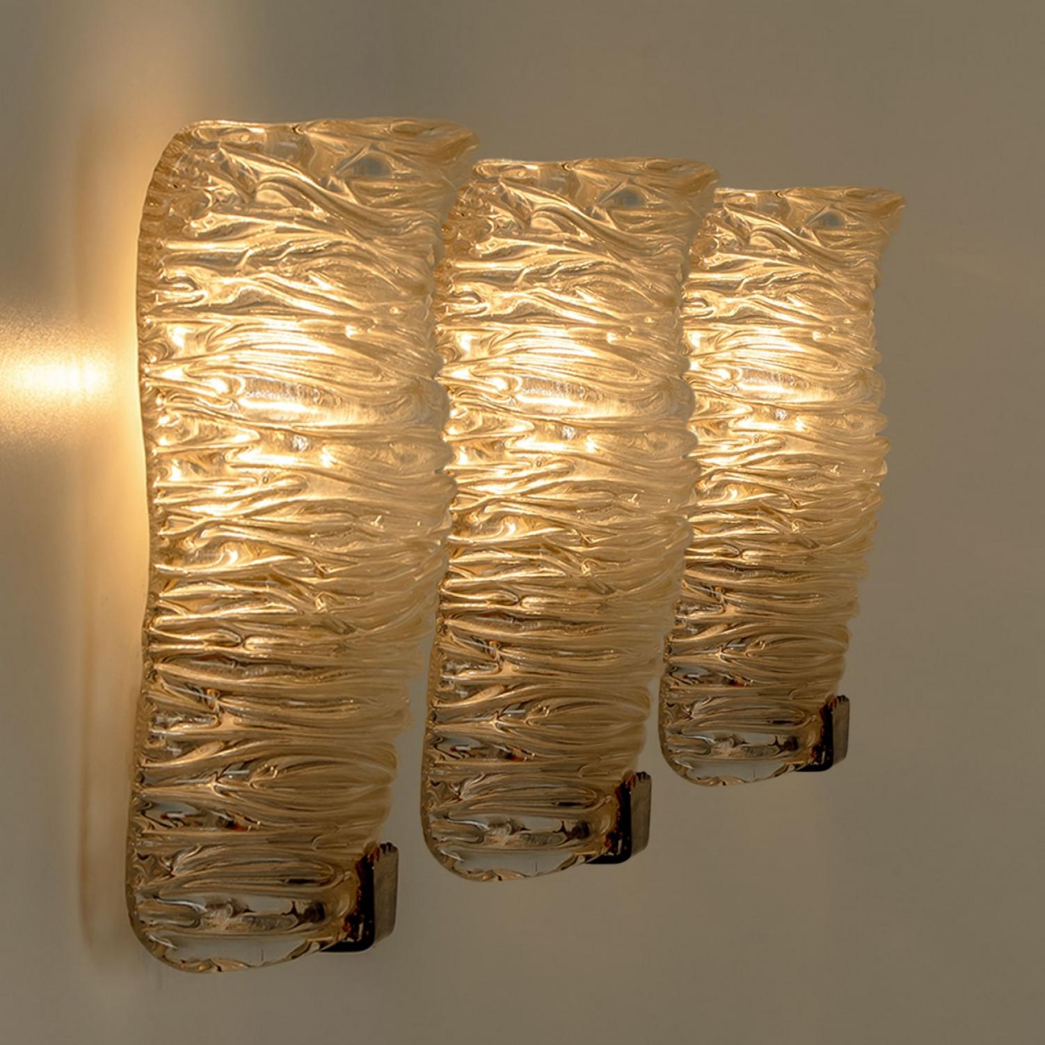 Several Solid Glass and Brass Wall Lights by J.T. Kalmar, 1960 For Sale 6
