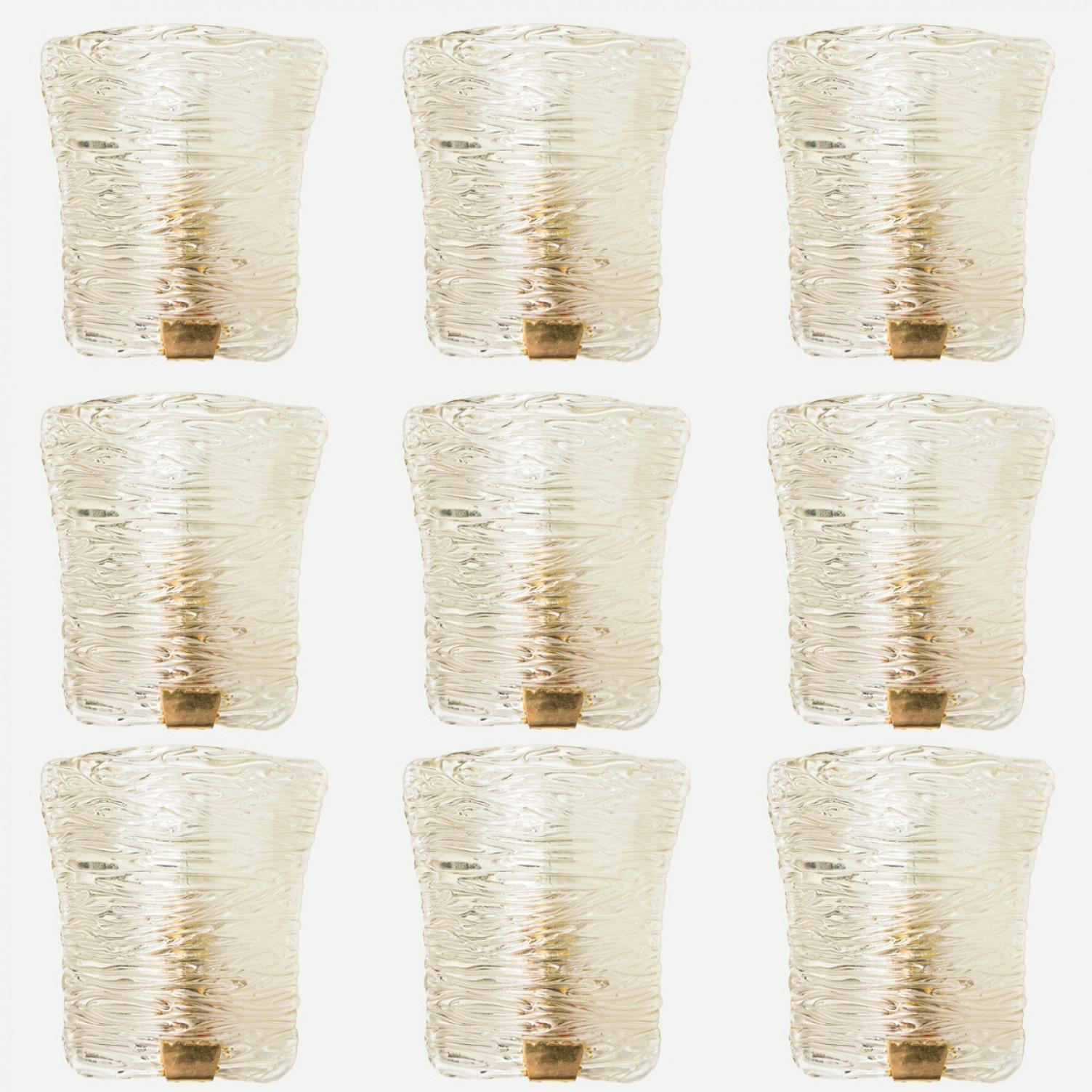 Mid-Century Modern Several Solid Glass and Brass Wall Lights by J.T. Kalmar, 1960 For Sale