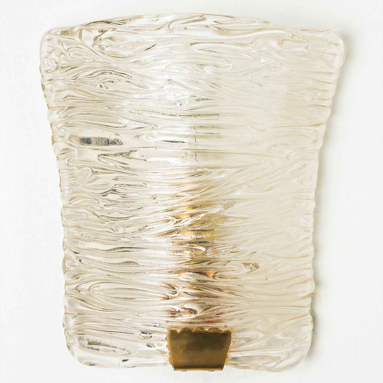 German Several Solid Glass and Brass Wall Lights by J.T. Kalmar, 1960 For Sale