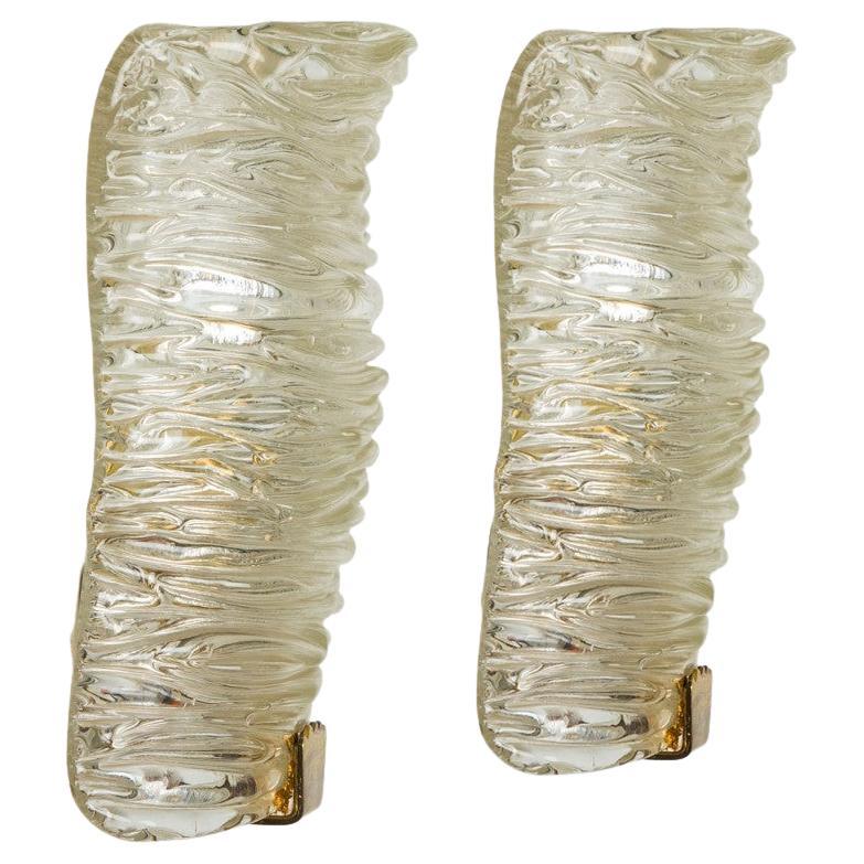 Several Solid Glass and Brass Wall Lights by J.T. Kalmar, 1960