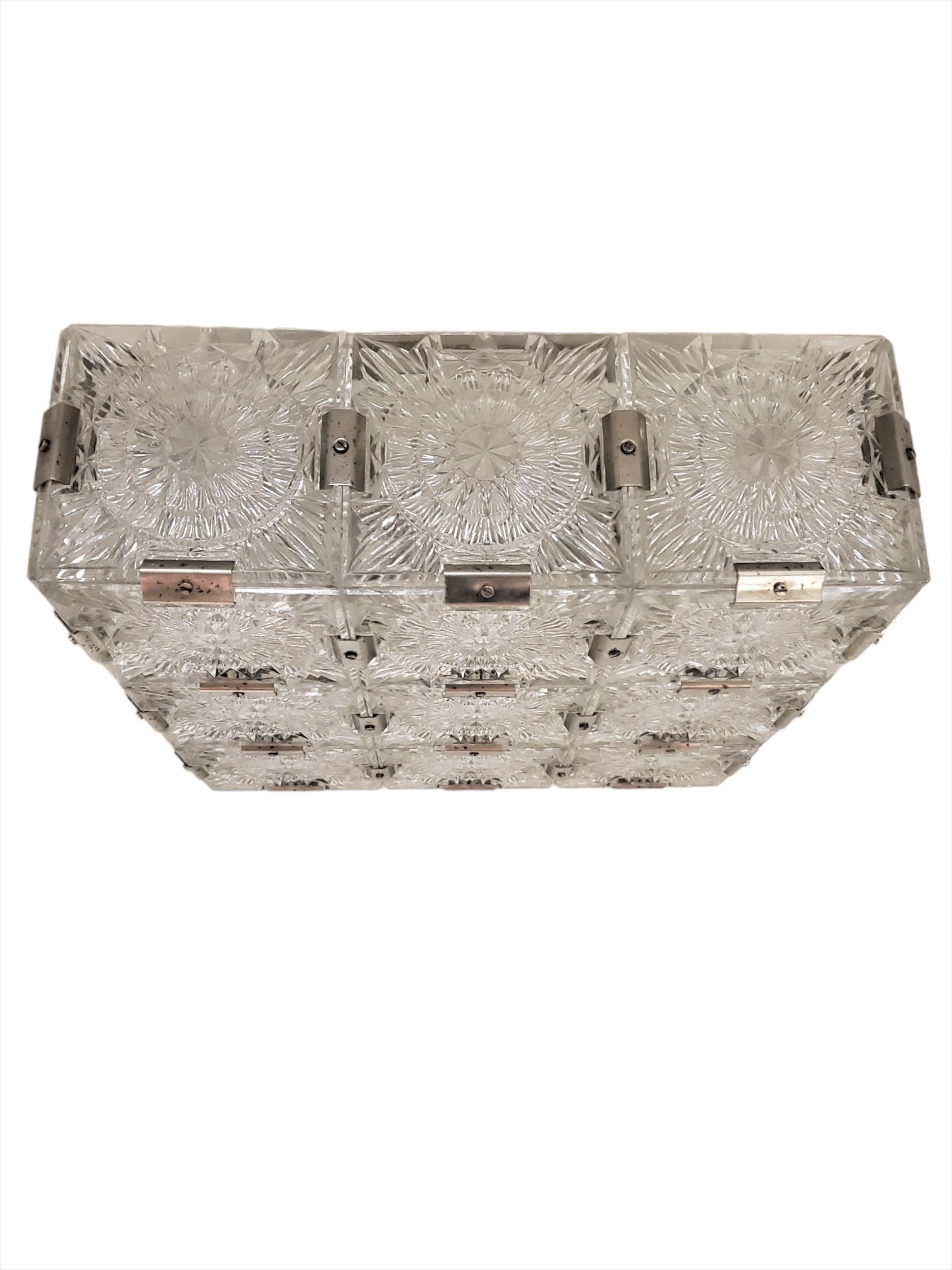 Several  sparkly Mid Century frosted glass square flush mount ceiling lights For Sale 3
