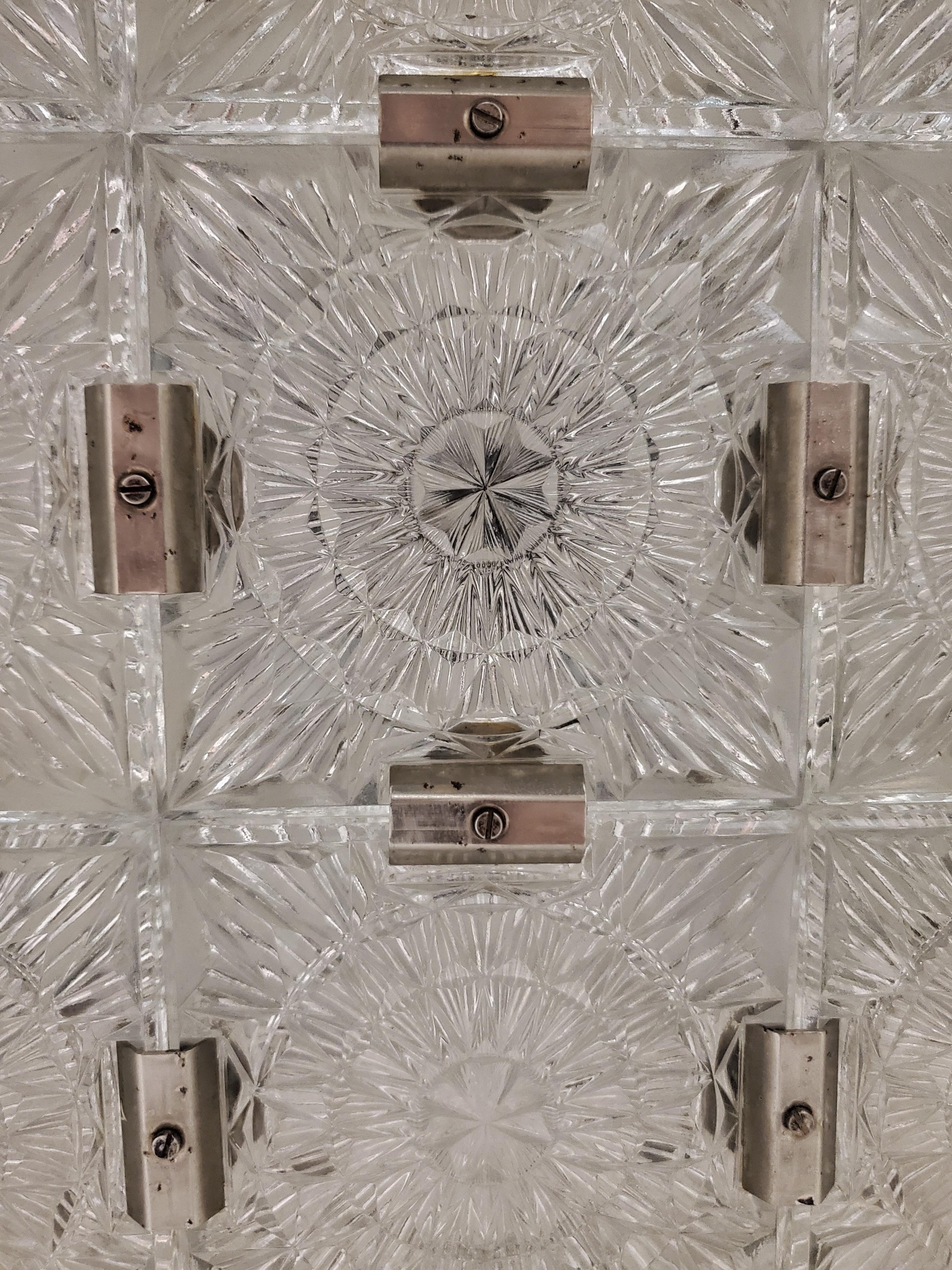 Several  sparkly Mid Century frosted glass square flush mount ceiling lights For Sale 5