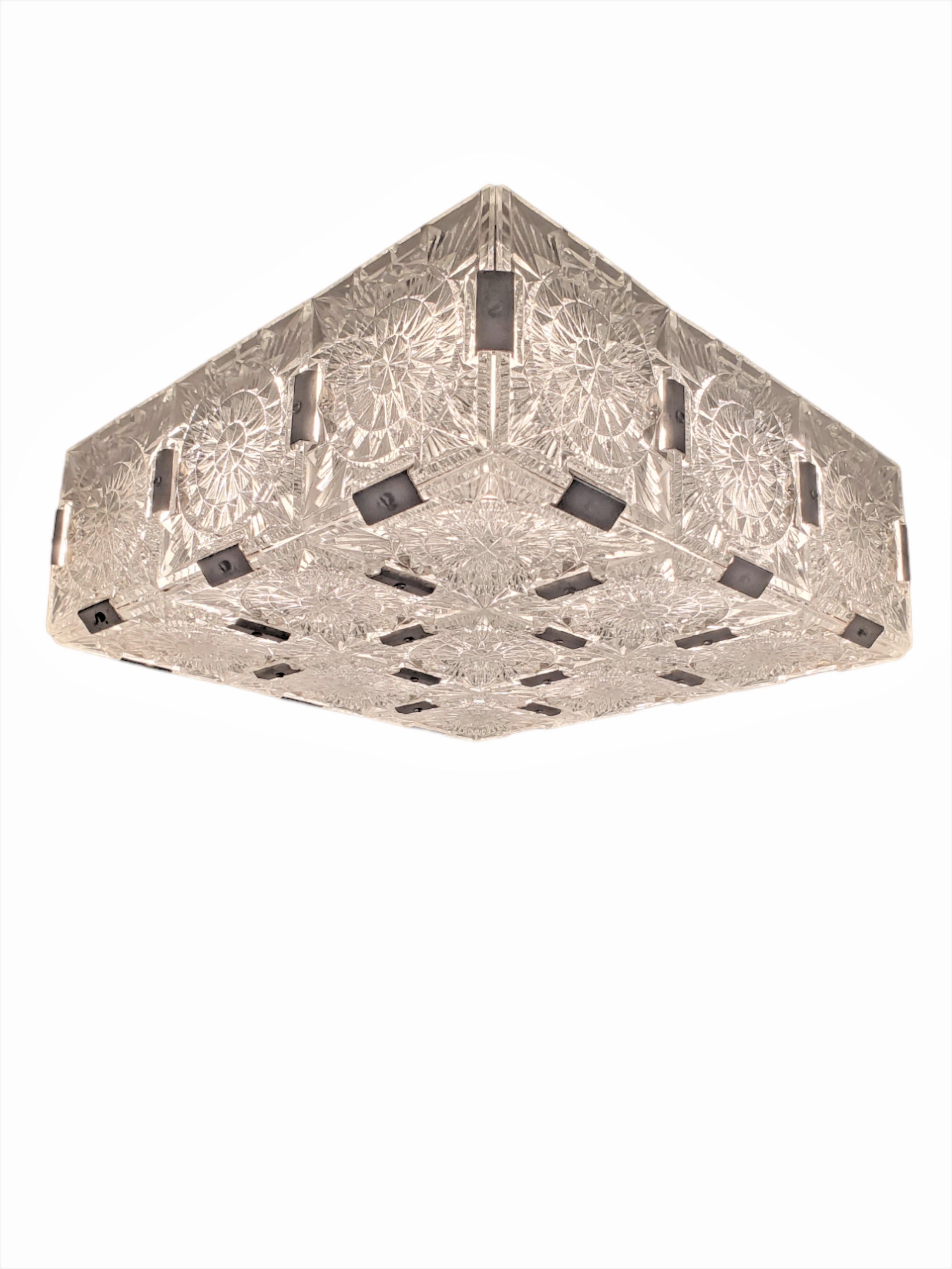 Austrian Several  sparkly Mid Century frosted glass square flush mount ceiling lights For Sale