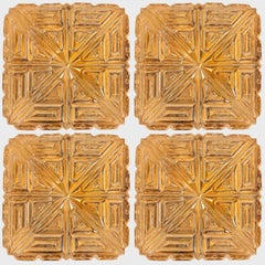 Several Square Amber Glass Flush Mounts in the Style of Tynell, 1960