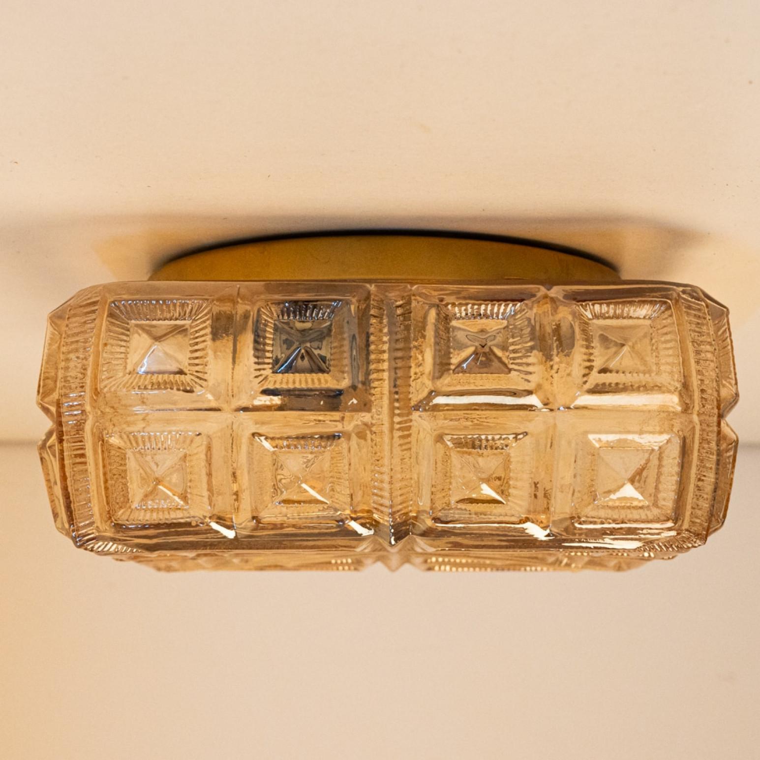 Métal Several Square Amber Glass Flush Mounts in the Style of Tynell, 1960 en vente