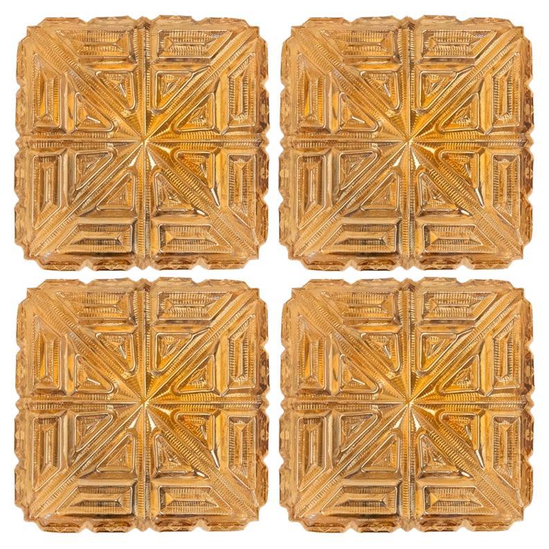 Several Square Amber Glass Flush Mounts in the Style of Tynell, 1960