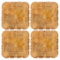 Several Square Amber Glass Flush Mounts in the Style of Tynell, 1960