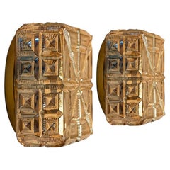 Several Square Amber Glass Flush Mounts in the Style of Tynell, 1960