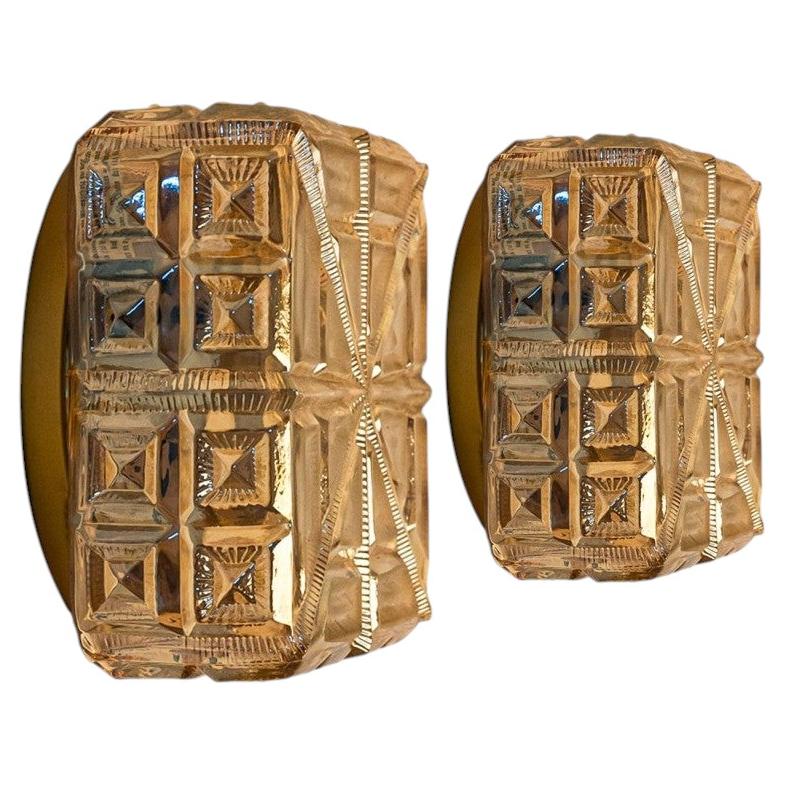 Several Square Amber Glass Flush Mounts in the Style of Tynell, 1960