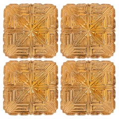 Several Square Amber Glass Flush Mounts in the Style of Tynell, 1960