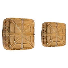 Several Square Amber Glass Flush Mounts in the Style of Tynell, 1960