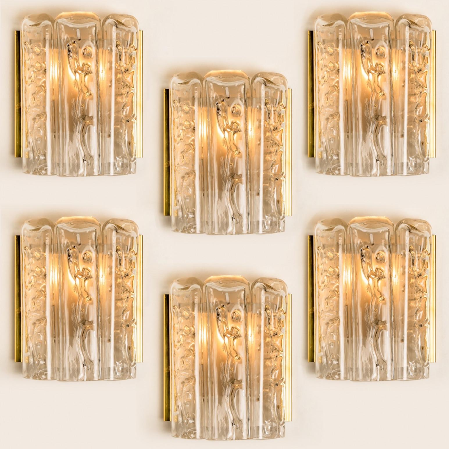 Several Structured Blown Glass and Brass Wall Sconces by Doria, 1960 For Sale 6