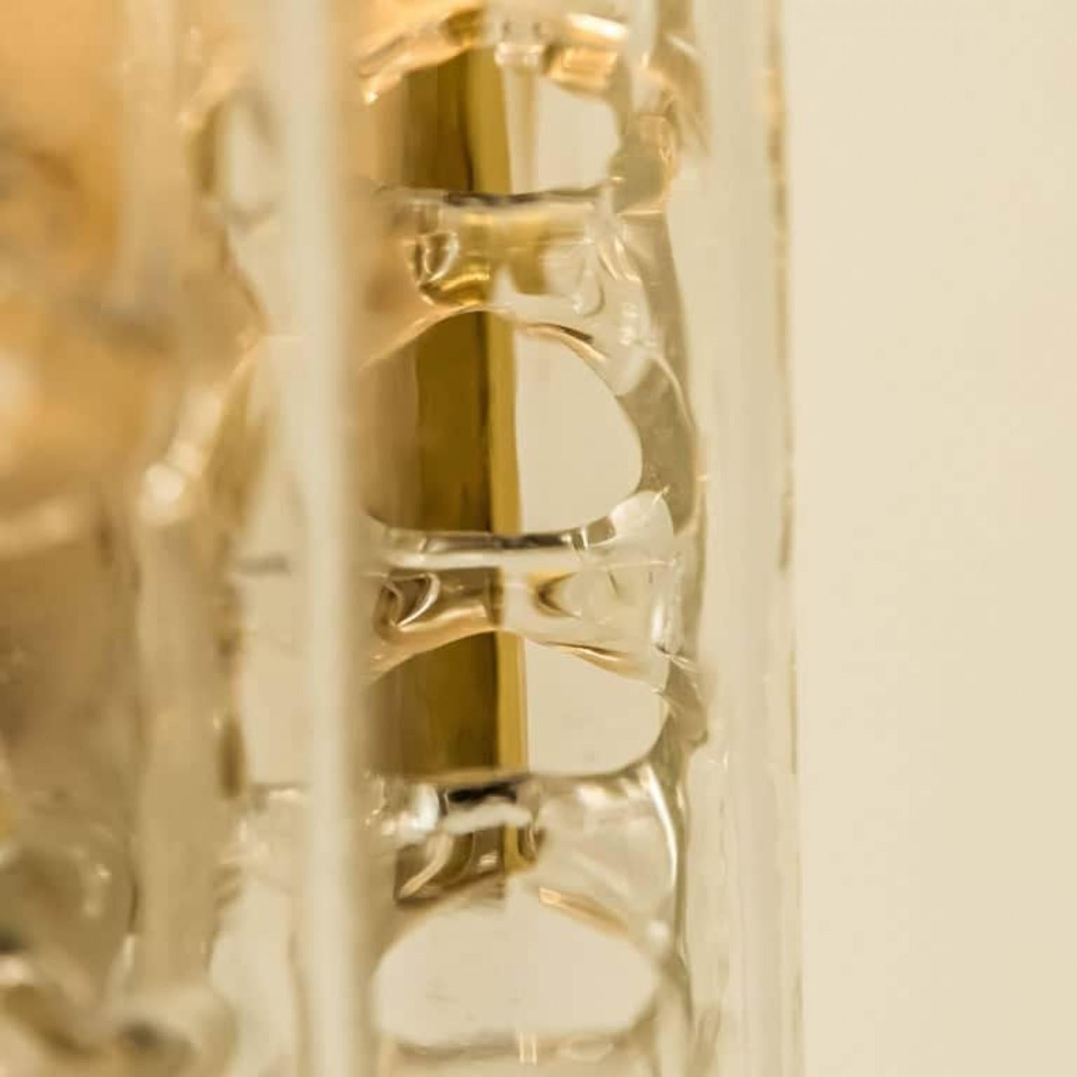 Mid-Century Modern Several Structured Blown Glass and Brass Wall Sconces by Doria, 1960 For Sale