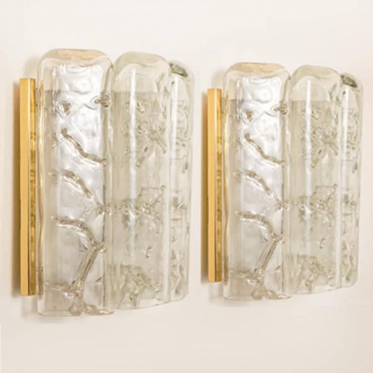 Painted Several Structured Blown Glass and Brass Wall Sconces by Doria, 1960 For Sale