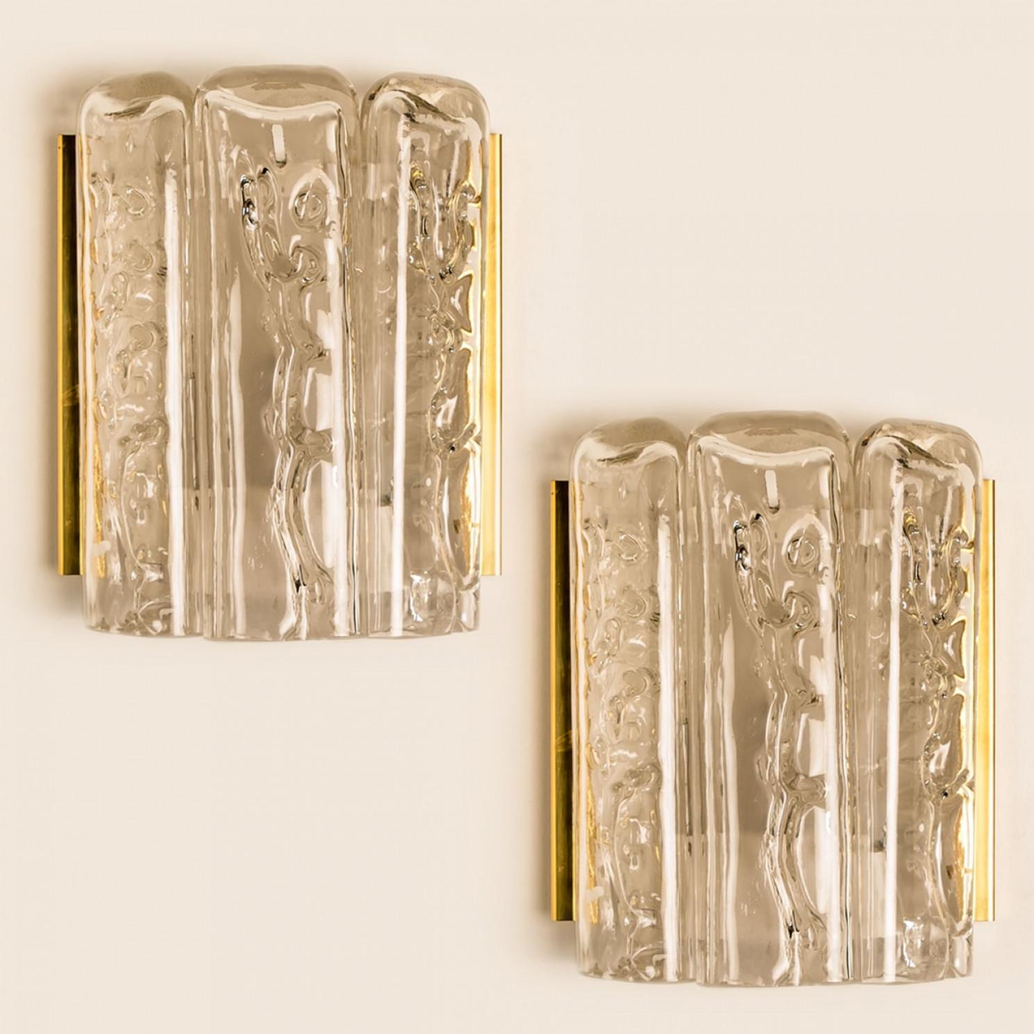 Several Structured Blown Glass and Brass Wall Sconces by Doria, 1960 For Sale 1