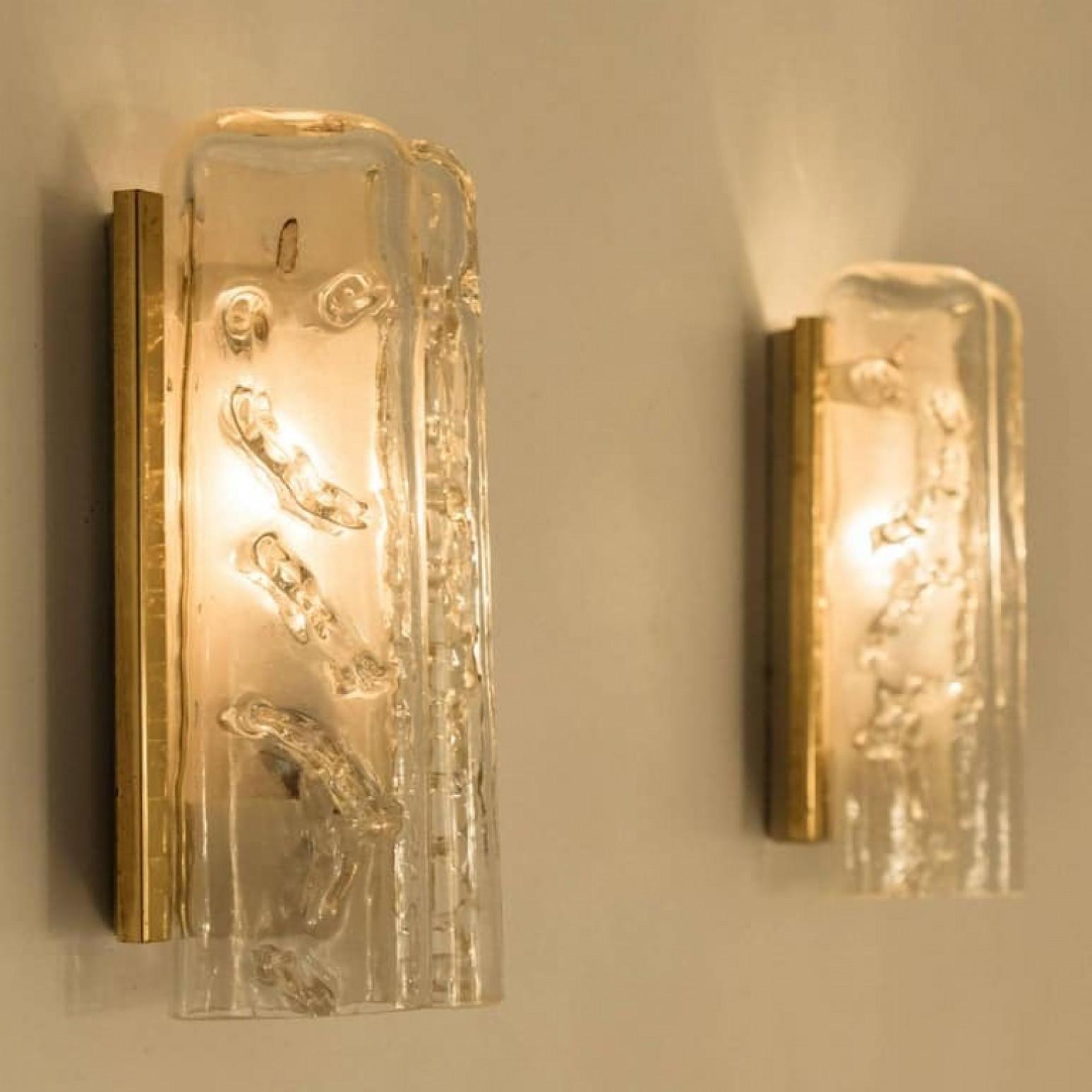 Several Structured Blown Glass and Brass Wall Sconces by Doria, 1960 For Sale 2