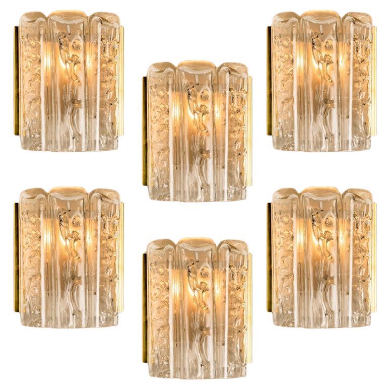 Several Structured Blown Glass and Brass Wall Sconces by Doria, 1960 For Sale