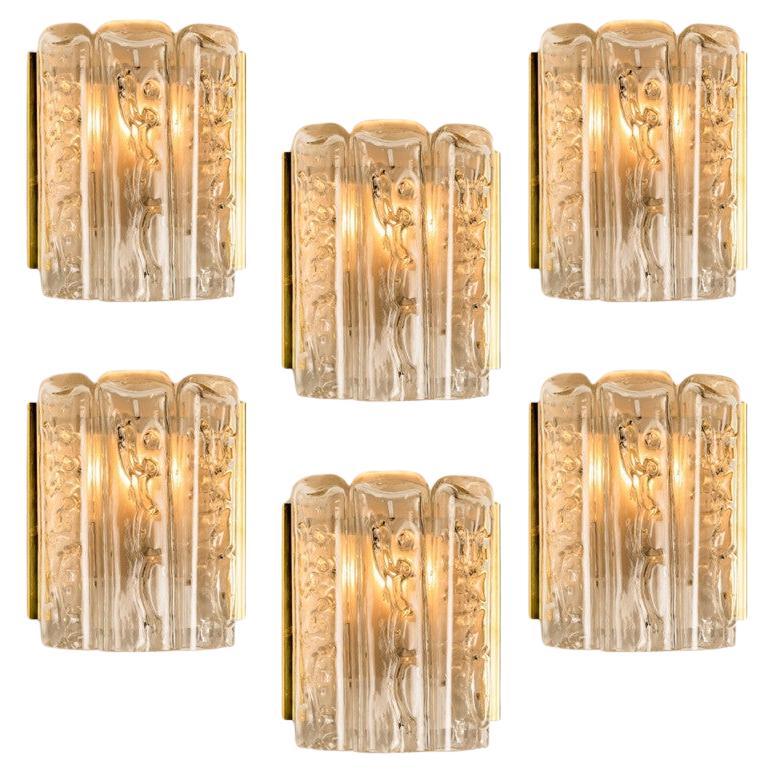 Varios apliques de vidrio soplado estructurado y latón de Doria, 1960