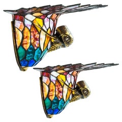 Several Stunning Colorful Wall light in Style of Edgar Brandt, 1920