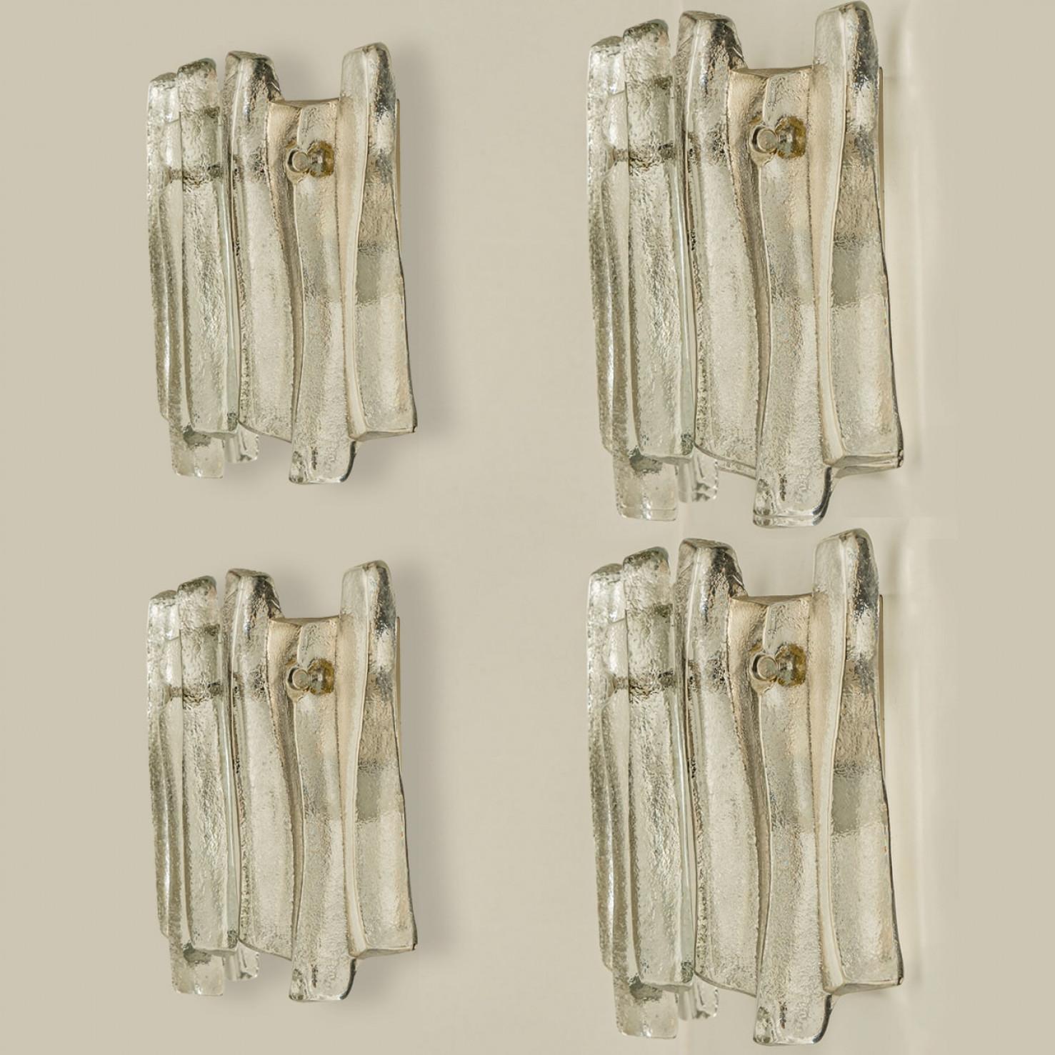 Mid-Century Modern Several Textured Ice Glass and Chrome Wall Lights Kalmar, 1970 For Sale