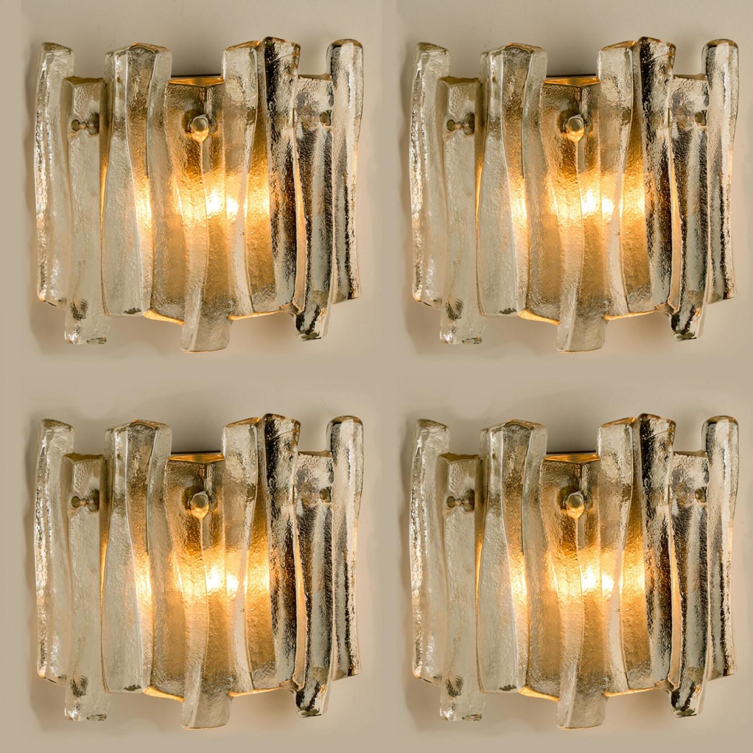 Other Several Textured Ice Glass and Chrome Wall Lights Kalmar, 1970 For Sale