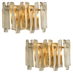 Several Textured Ice Glass Brass Wall Lights by Kalmar, 1970