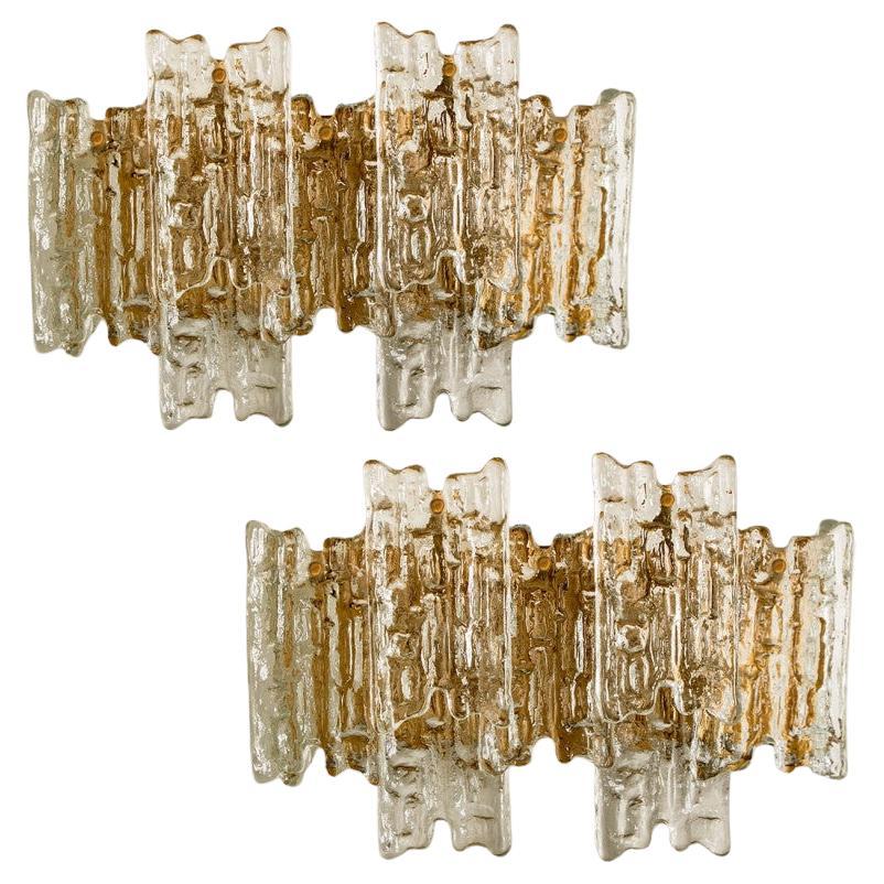Several Textured Ice glass XL Wall Lights by Kalmar, 1970