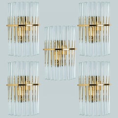 Several Venini Style Clear Gold Brass Glass Sconces, 1970