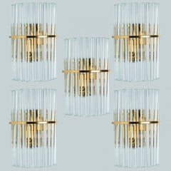 Several Venini Style Clear Gold Brass Glass Sconces, 1970