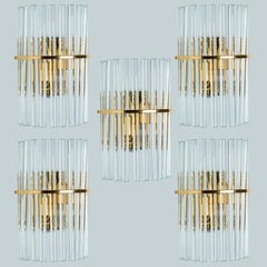 Several Venini Style Clear Gold Brass Glass Sconces, 1970