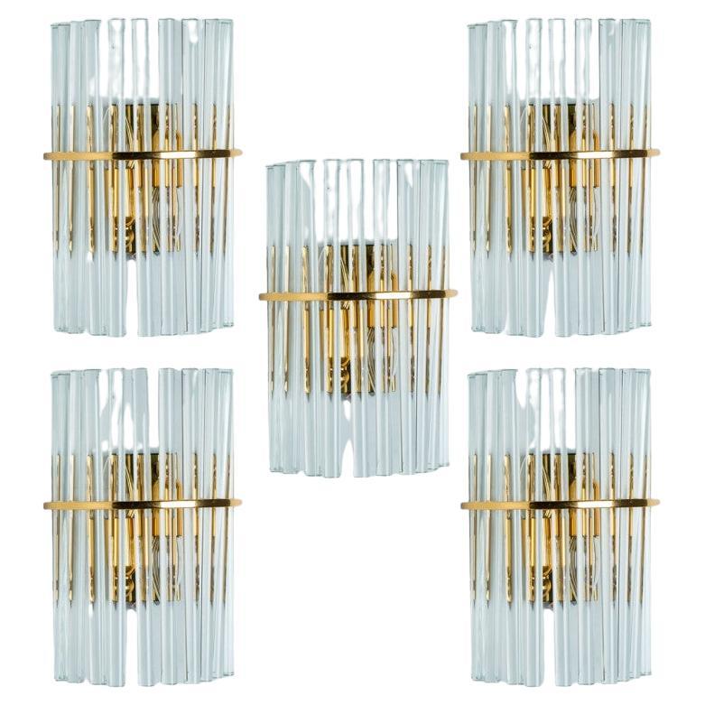 Diverse lampade in vetro d'ottone dorato e trasparente in stile Venini, 1970