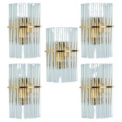 Several Venini Style Clear Gold Brass Glass Sconces, 1970
