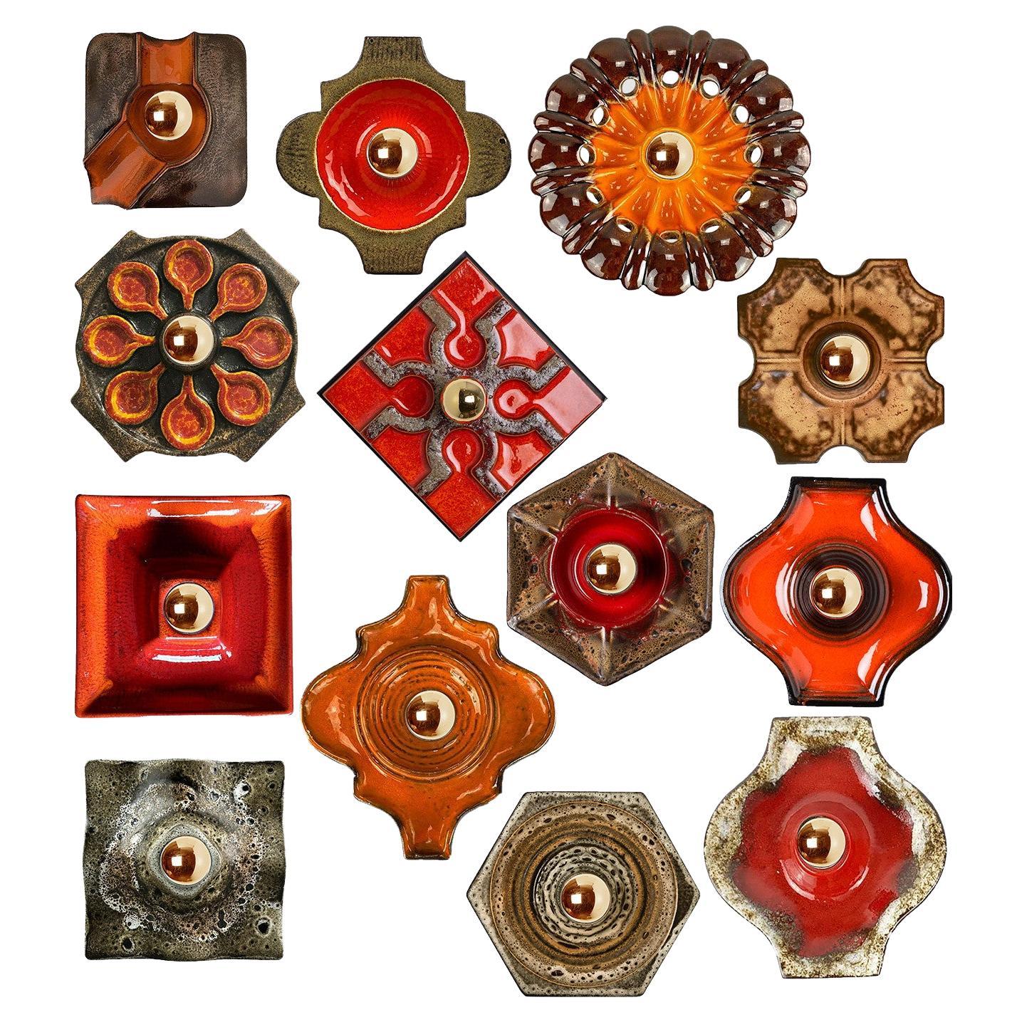 Several Wall Lights in Glazed Style, Germany, 1970