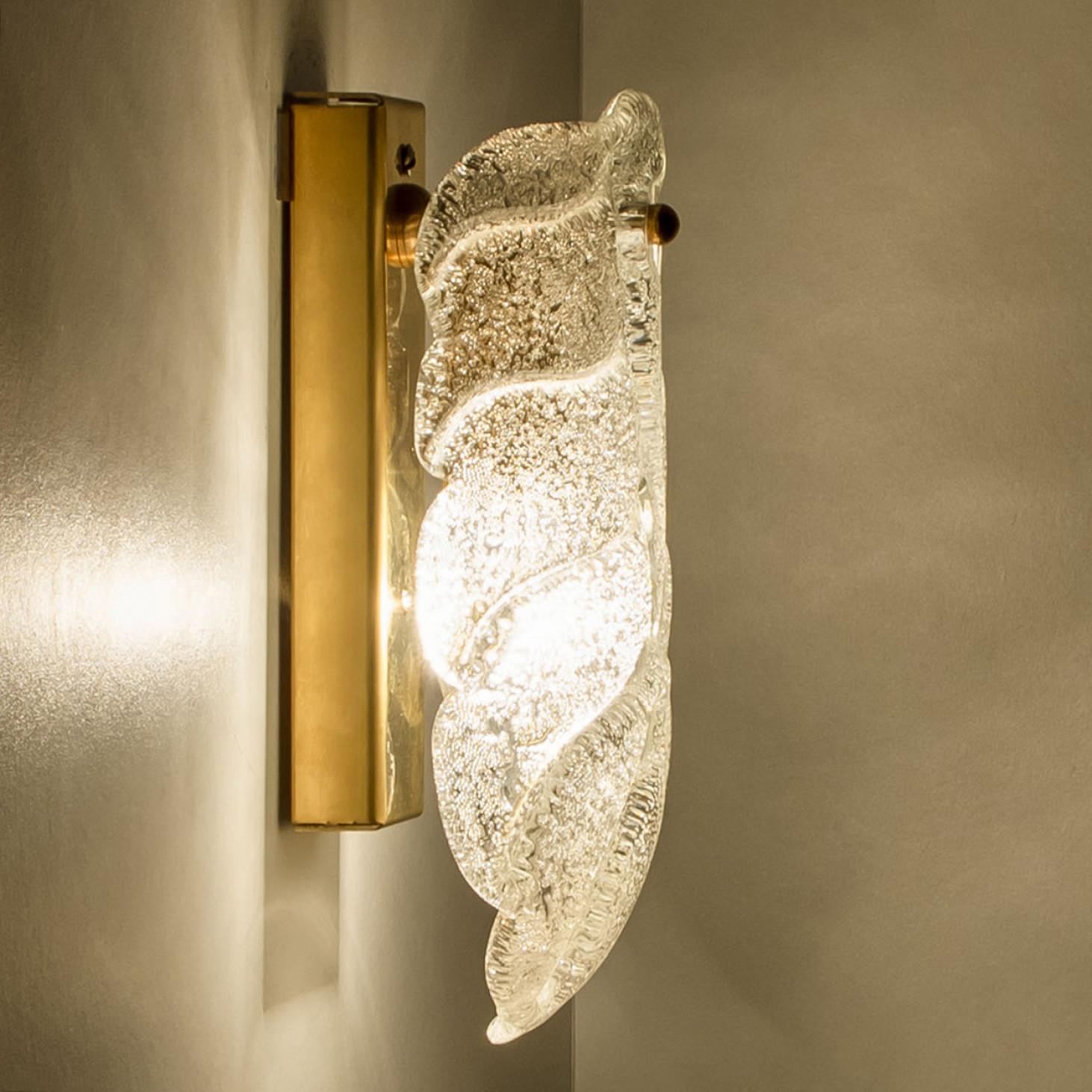 Brass Several Wall Sconces Barovier & Toso Gold Glass Murano, Italy For Sale