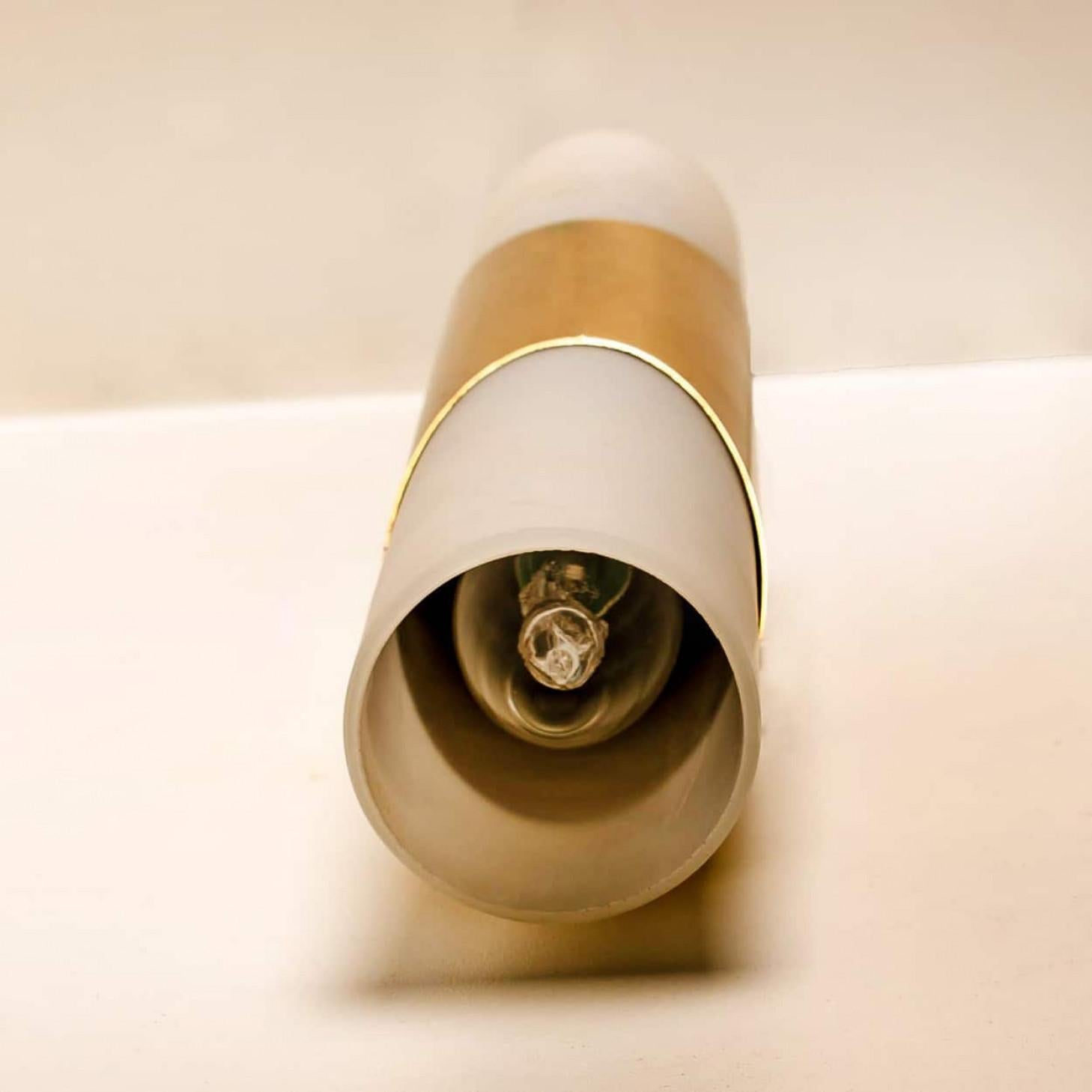 Tedesco Several Wall Sconces Opaline Glass and Brass in the Style of RAAK, 1970 in vendita