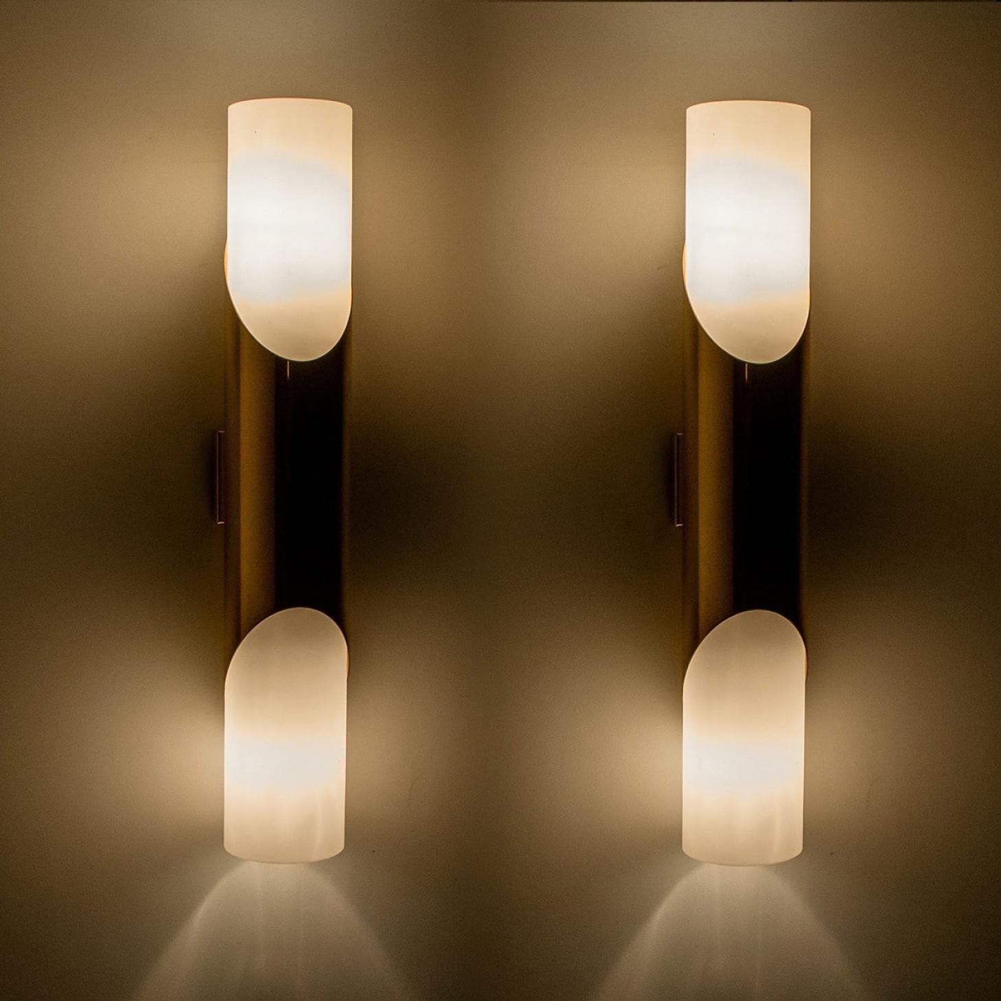 Several Wall Sconces Opaline Glass and Brass in the Style of RAAK, 1970 In Good Condition For Sale In Rijssen, NL