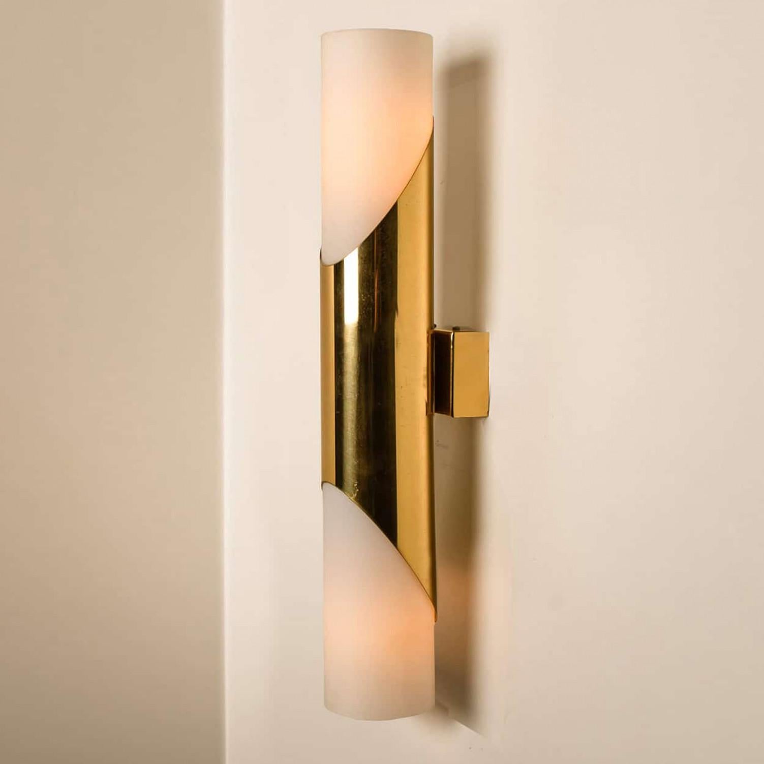 20th Century Several Wall Sconces Opaline Glass and Brass in the Style of RAAK, 1970 For Sale