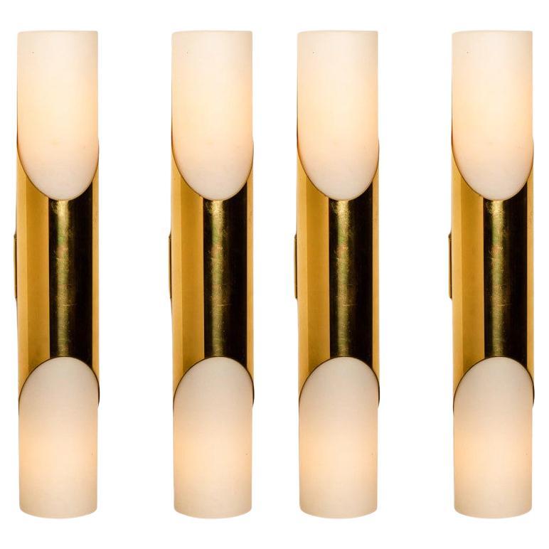 Several Wall Sconces Opaline Glass and Brass in the Style of RAAK, 1970